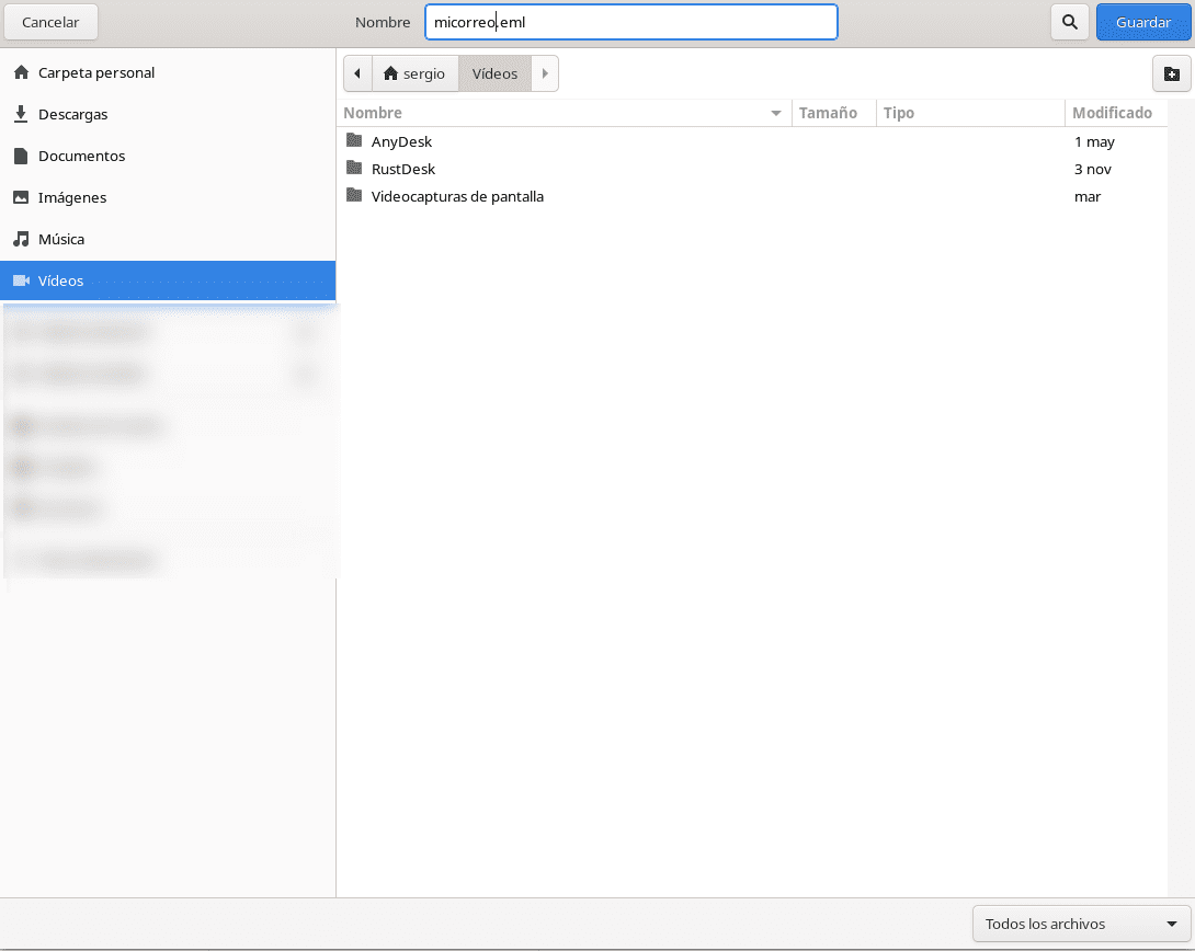 Cuadro de dialogo Save As en formato GNOME.